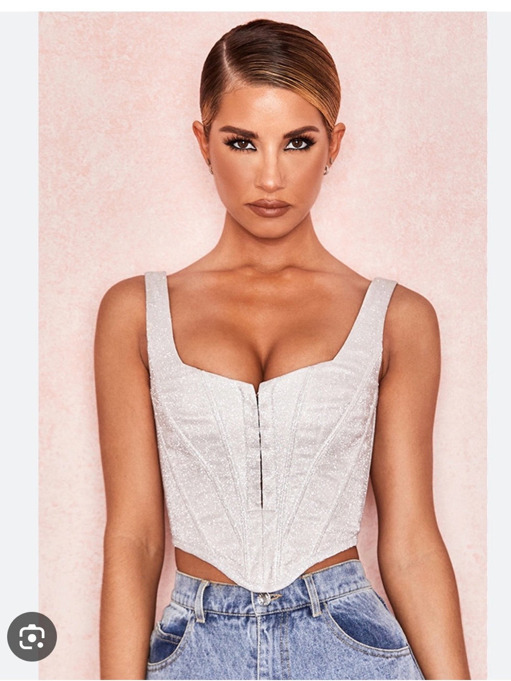 House of CB Glitter Corset Crop Top in Silver